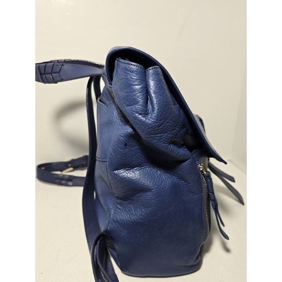 Cole Haan Felicity Pebbled Leather Backpack Multi Pocket & Woven Zip Detail Blue - Picture 5 of 14